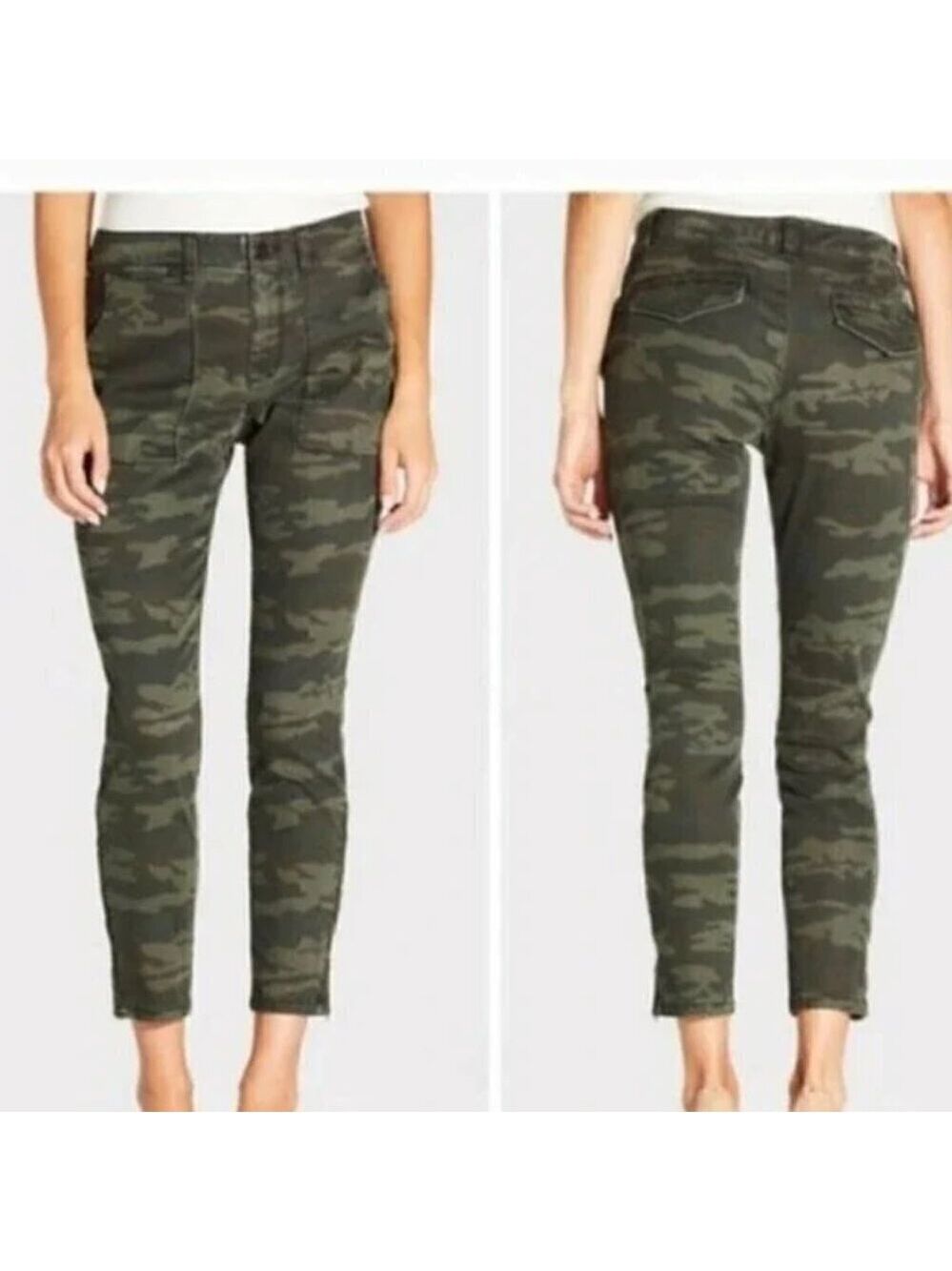 Sanctuary Standard Surplus Camo High-Rise Skinny Jeans with Zippered Hem Size 30